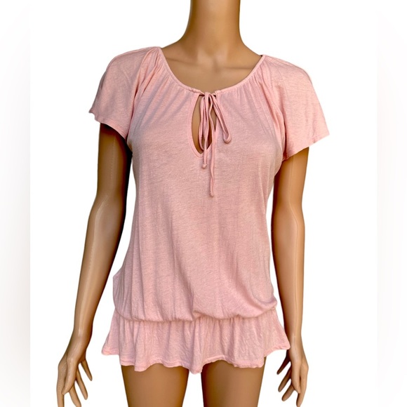 Express Pink Flutter Sleeve Women's Peasant Top Size S - Picture 1 of 5